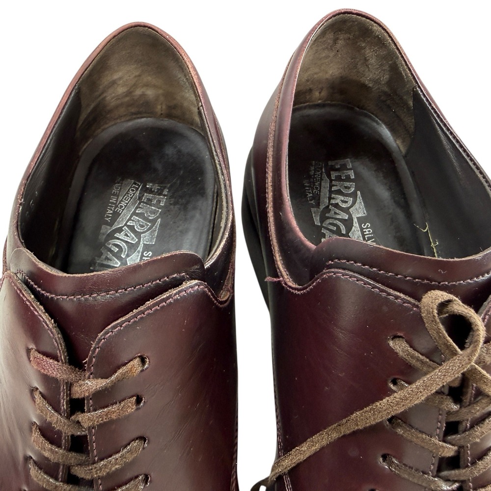 Salvatore Ferragamo Burgundy Leather Oxford Dress Shoes Men Size 8 2E WIDE Italy - Picture 7 of 14
